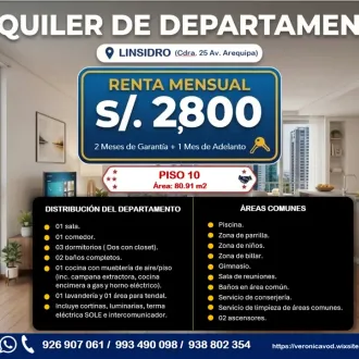 ALQUILER DE DEPA EN LINSIDRO-PISO 10