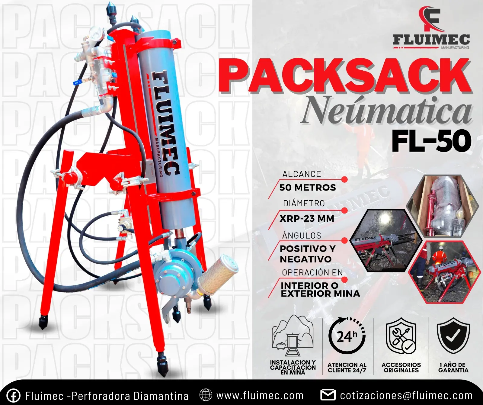 PACKSACK NEUMATICA FL-50 UBICACIÓN DE VETAS 