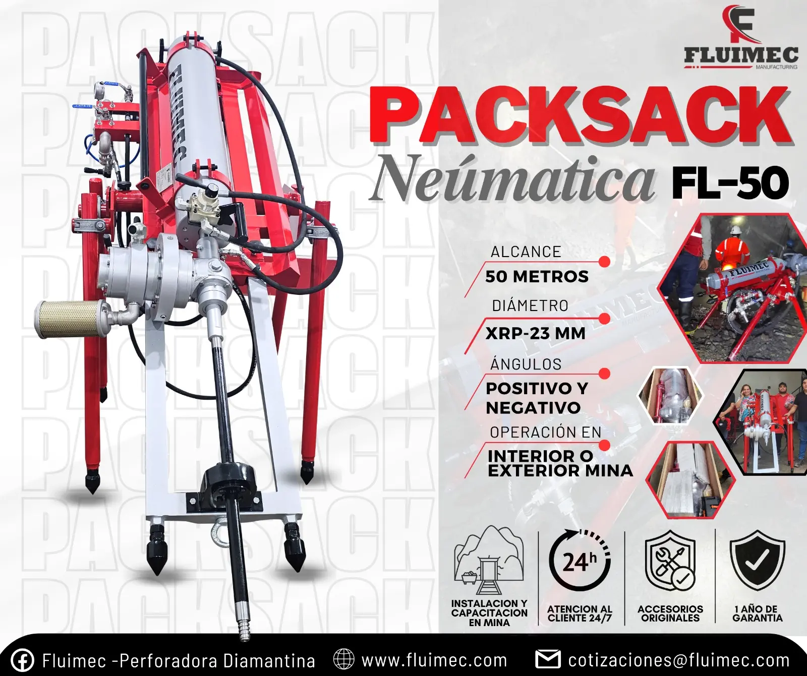  PACKSACK NEÚMATICA FL-50 Equipo de perforación sondaje minero 