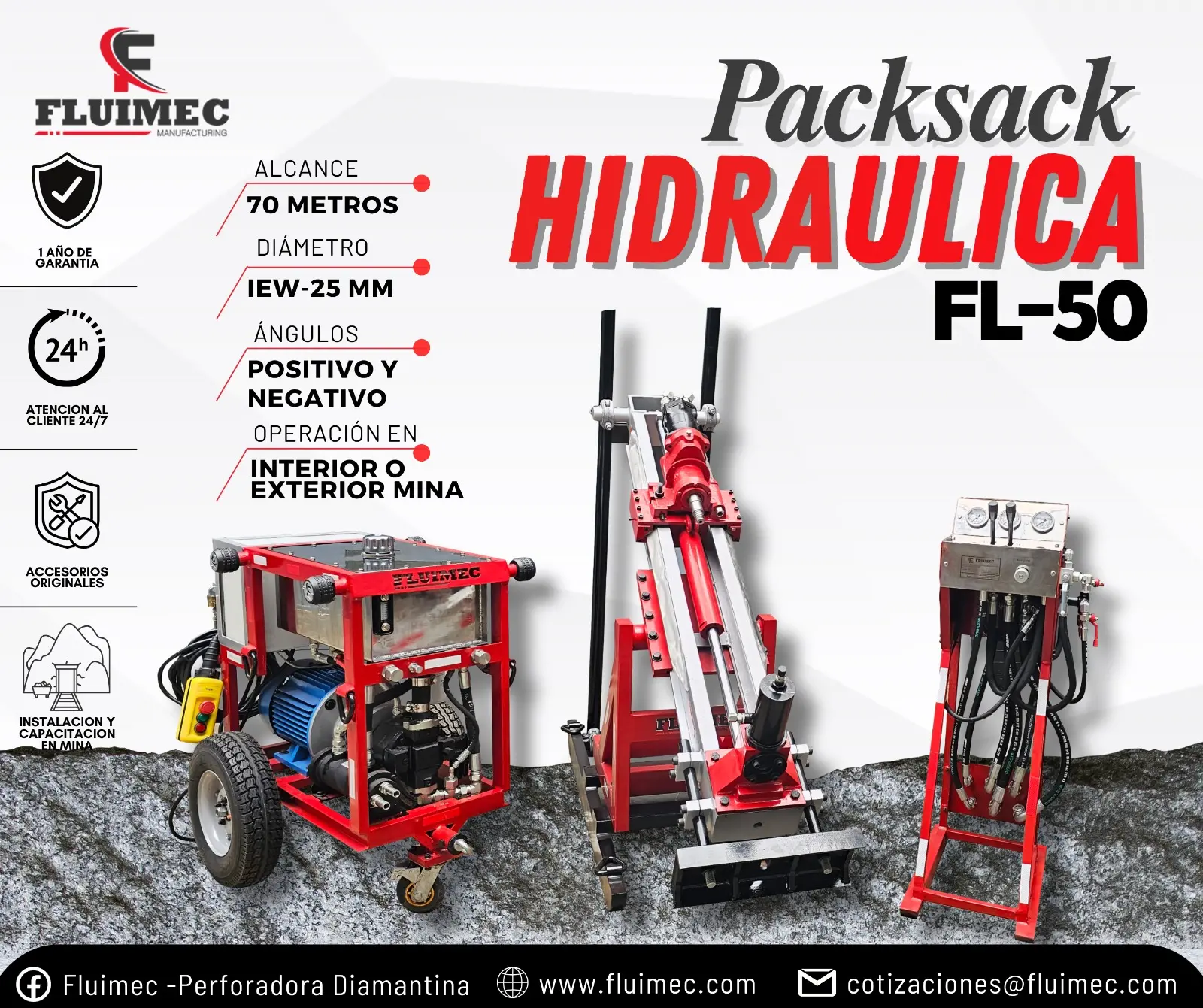 PACKSACK HIDRÁULICA FL-50 Equipo de perforación sondaje minero