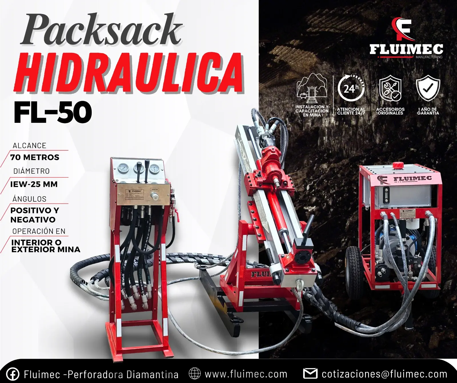 PACKSACK HIDRÁULICA FL50 Perforación Diamantina Eficiente