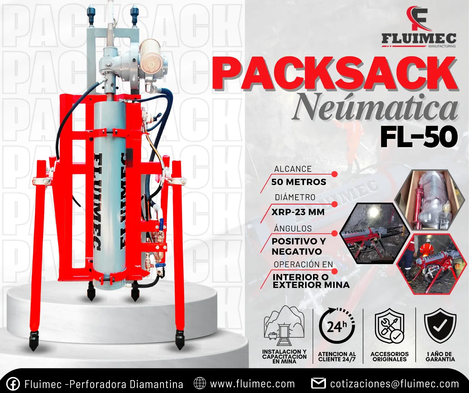PACKSACK NEUMATICA FL-50 equipo perforadora sondaje minero 