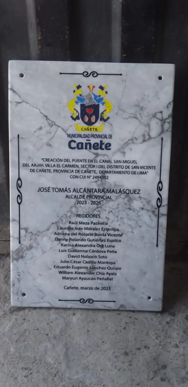 PLACAS PARA INAUGURACIÓN DE OBRAS DE MÁRMOL Y GRANITO