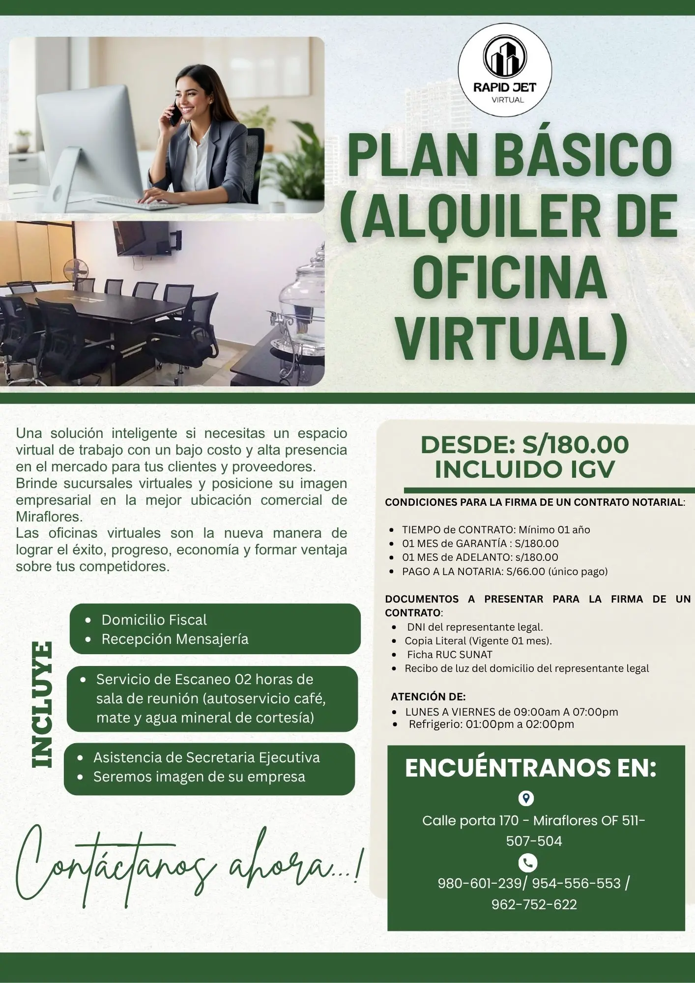 ALQUILER DE OFICINA VIRTUAL UBICADO EN MIRAFLORES