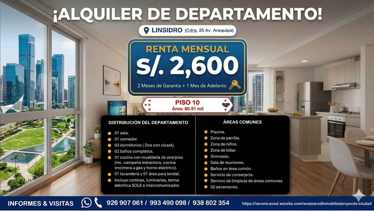 ALQUILER DE DEPA EN LINSIDRO-PISO 10